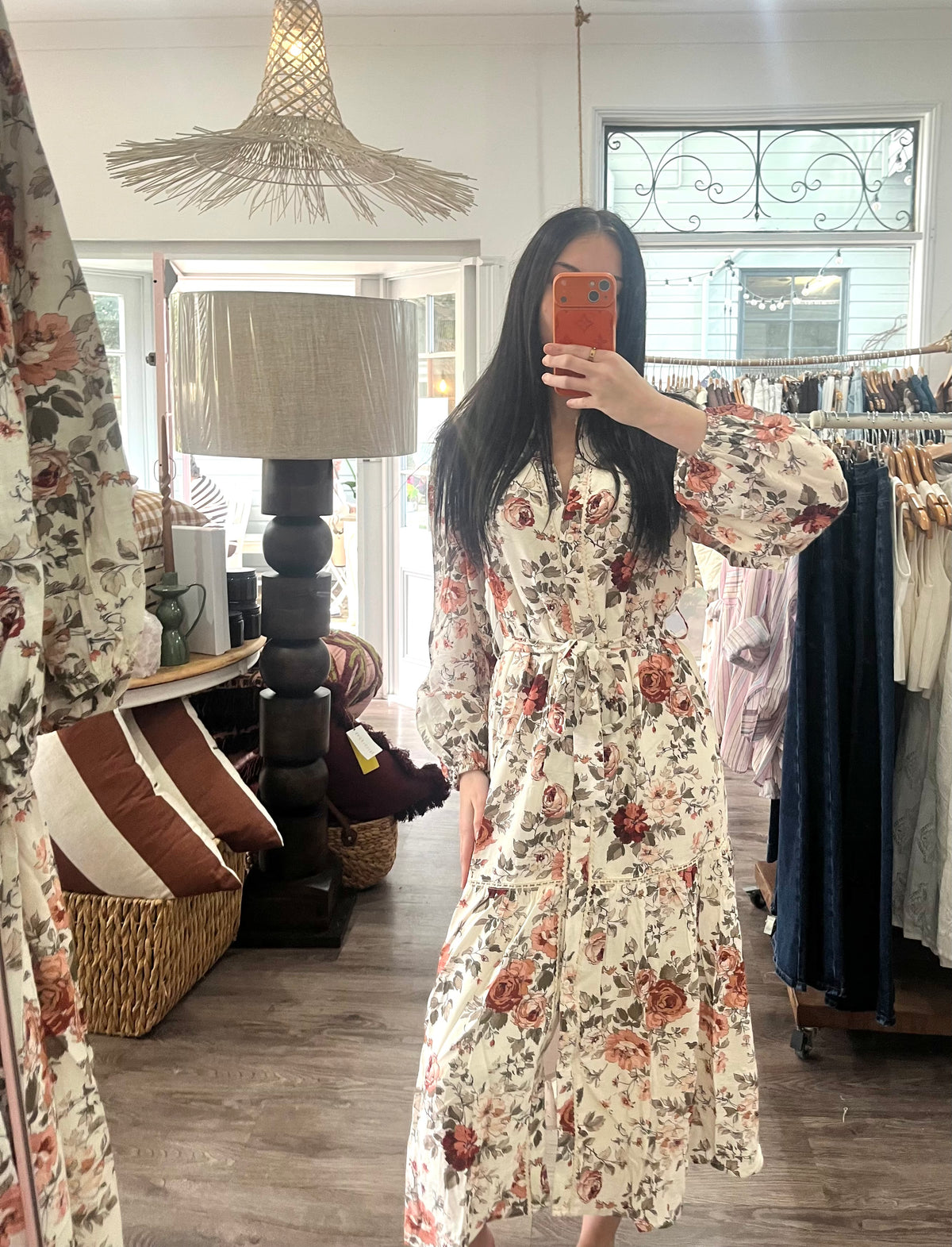 Autumn Bloom Floral Tie Waist Midi Dress