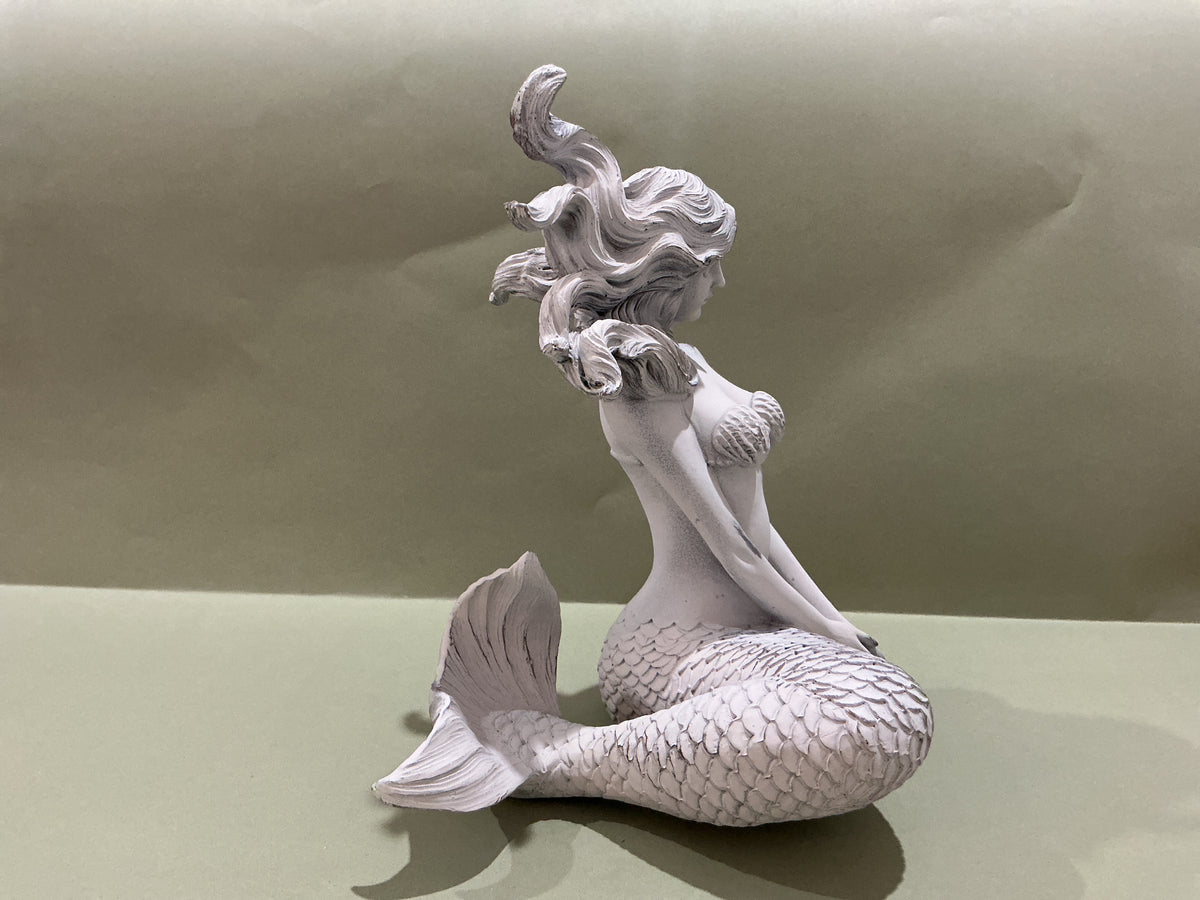 Trident Resin White Washed Mermaid Facing Forward
