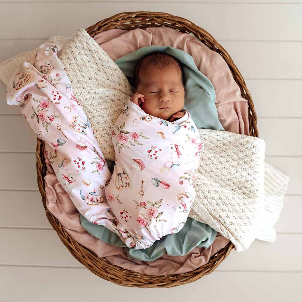 Alice’s Tea Party Organic Jersey Wrap & Topknot Set
