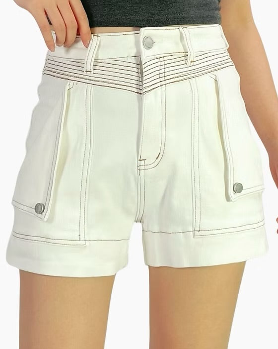 Flip Pocket Detail Shorts White