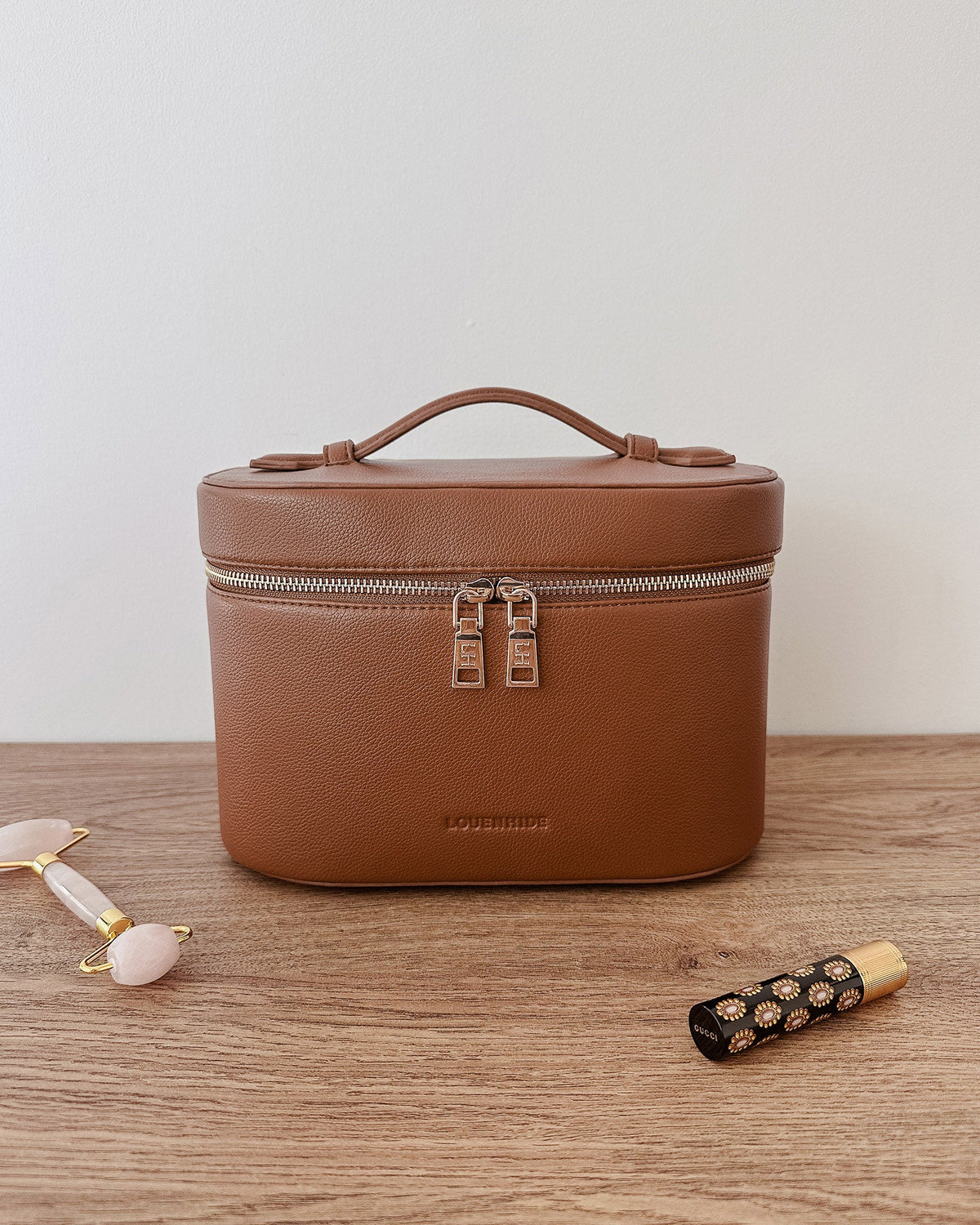 Juliette Vanity Case – Tan Vegan Leather Cosmetic Case