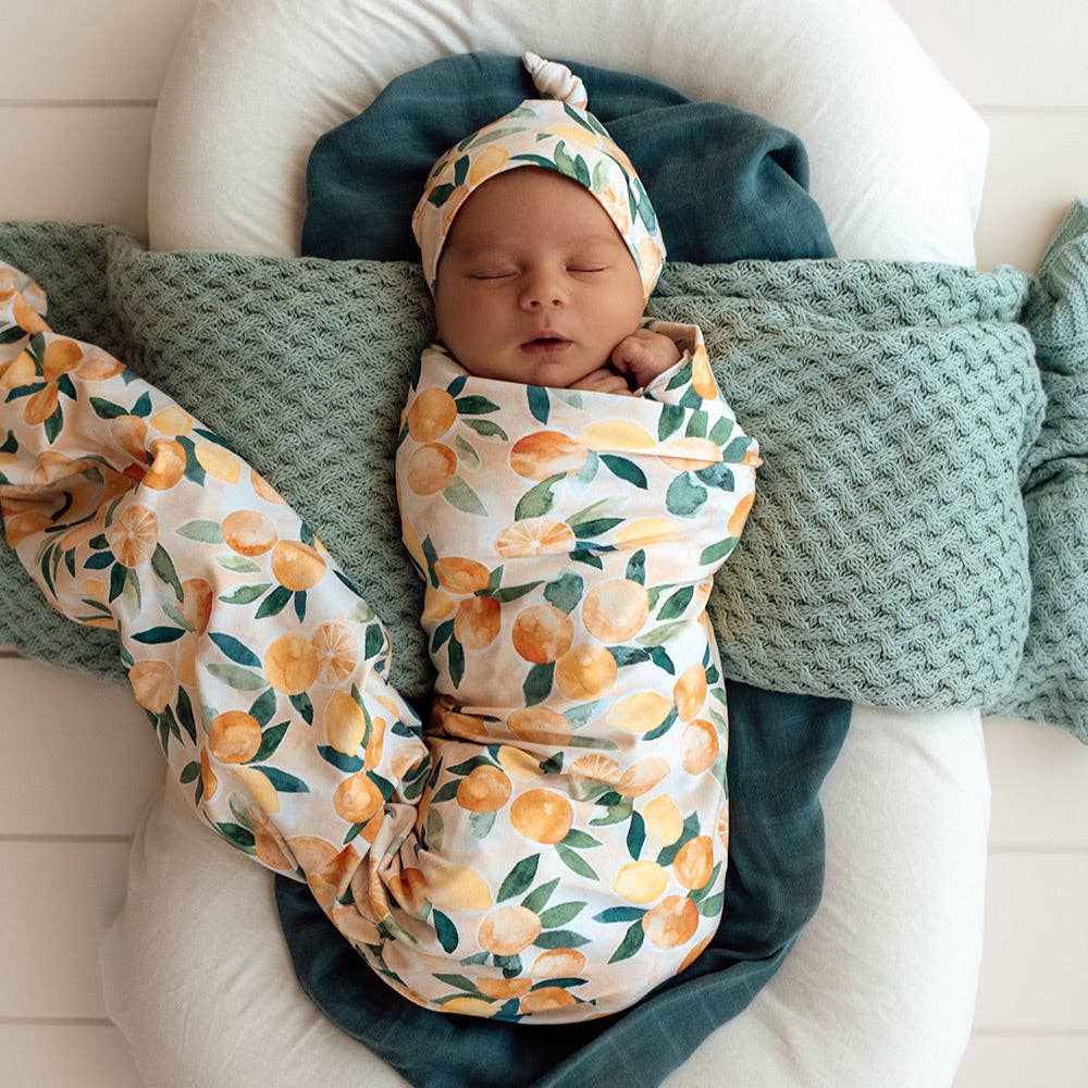 Sunny Citrus Organic Jersey Wrap & Beanie Set
