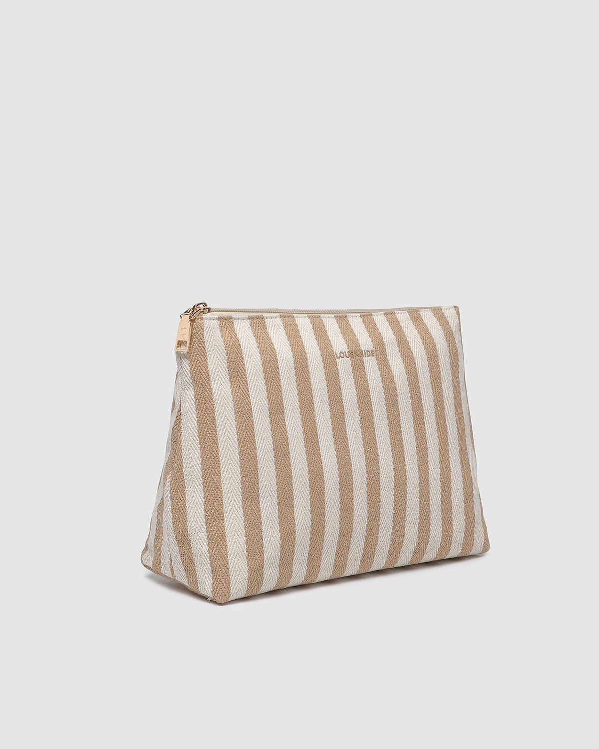 Nala Makeup Bag – Beige Stripe Canvas Cosmetic Bag