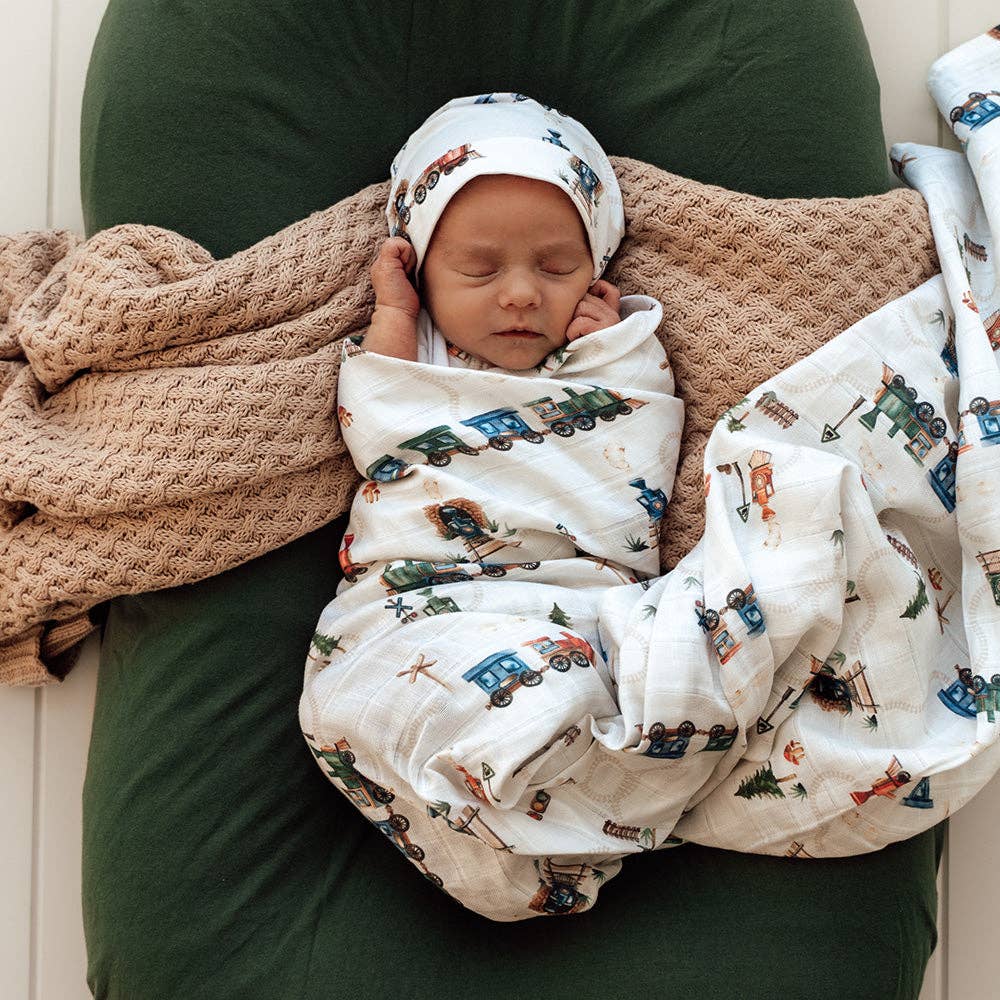 Trains Organic Muslin Wrap