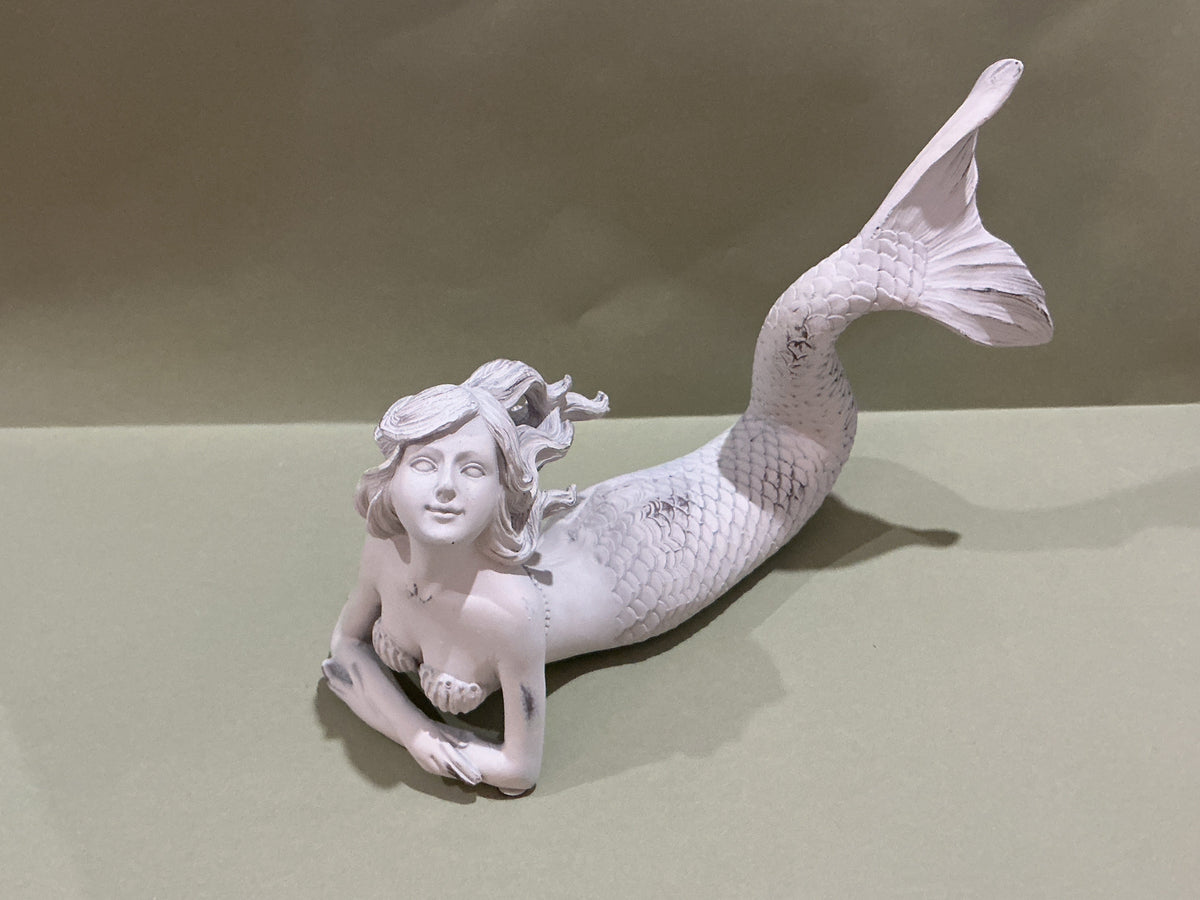 Trident Resin White Washed Mermaid Laying