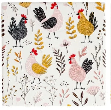 Country Hen Ceramic Trivet with chicken illustration