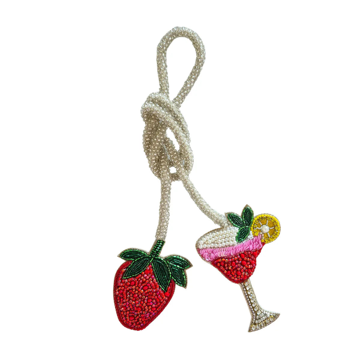 Strawberry beaded bag charm by Zoda
