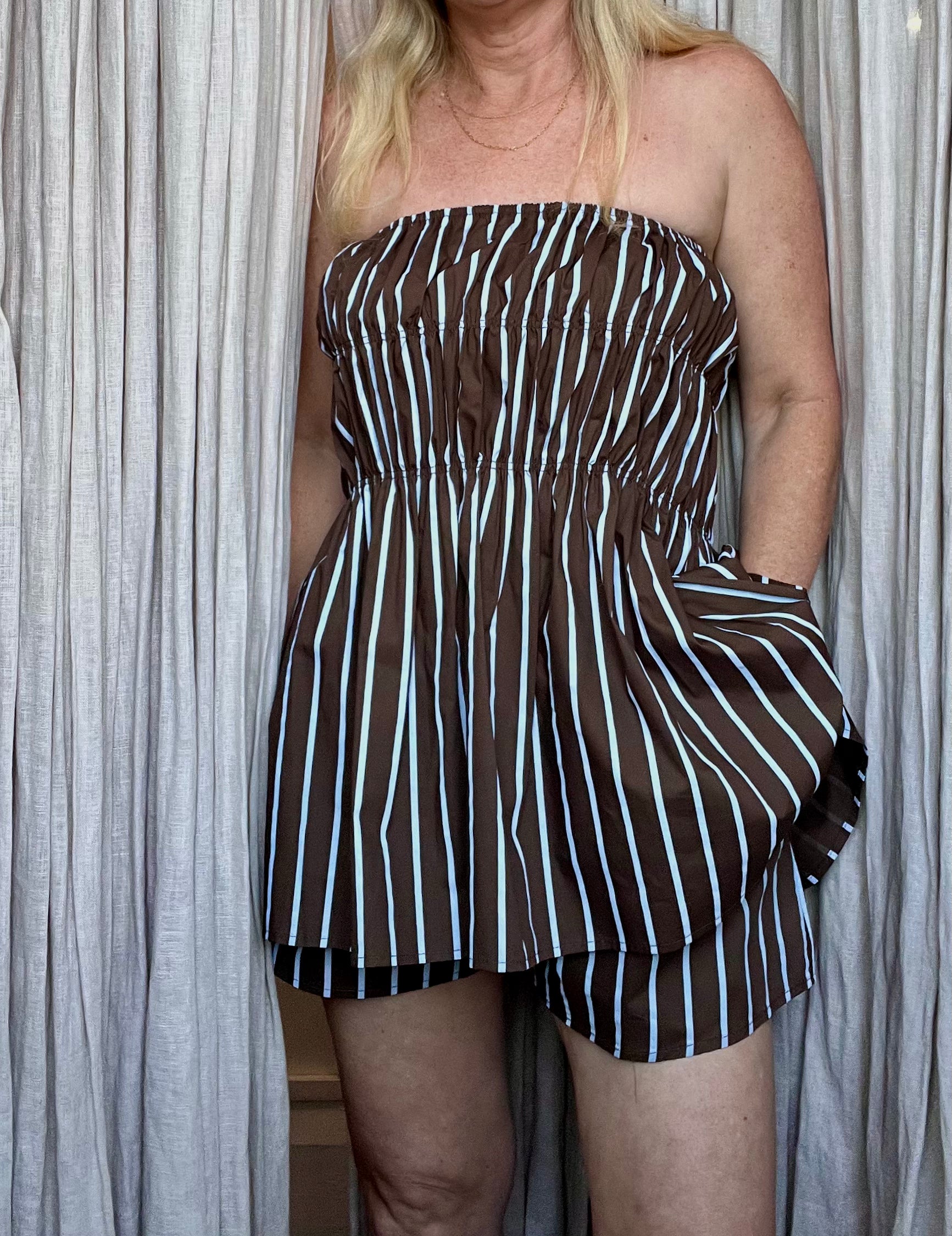 By Frankie Stripe Poplin Set – Chocolate & Blue