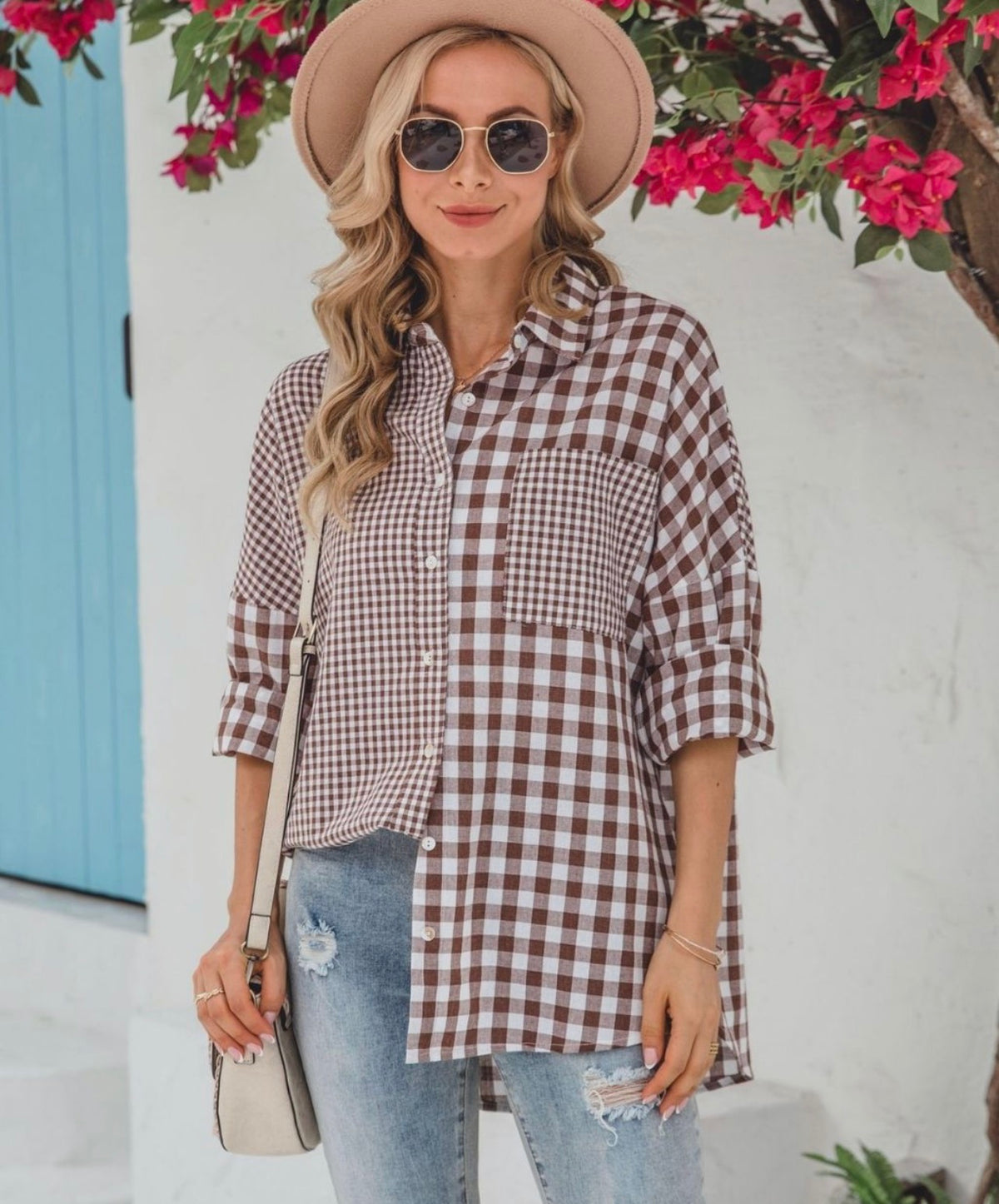 Brown Gingham Button Up Shirt – Soft Washed Cotton Shirt