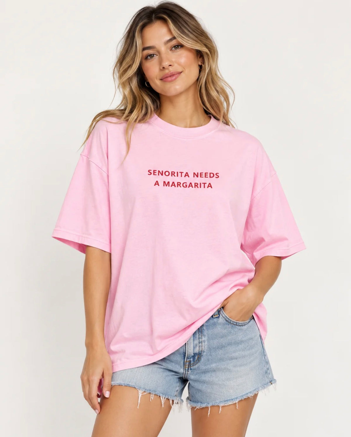 By Frankie Senorita Needs A Marg tee Pink