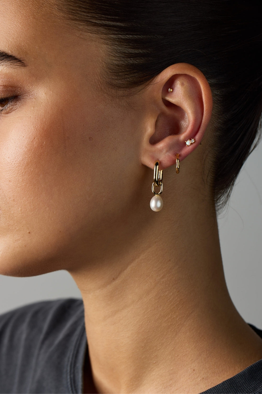 Prue Freshwater Pearl Oval Hoop Earrings | 18K Gold Plated