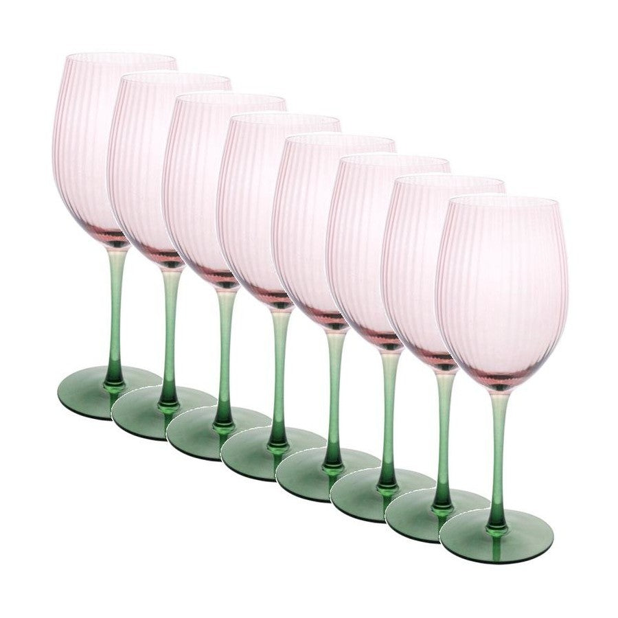 Moss Wine Glass with pale pink ribbed bowl and green stem