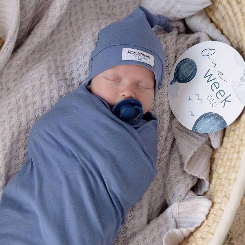 Indigo Baby Jersey Wrap & Beanie Set