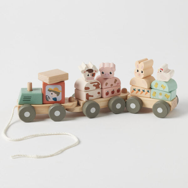 Animal stacking train wooden pull along toy for children