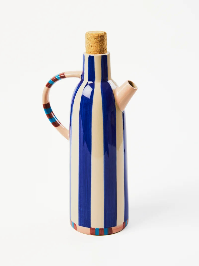 Bloomie Blue Oil Pourer with blue stripes and cork stopper