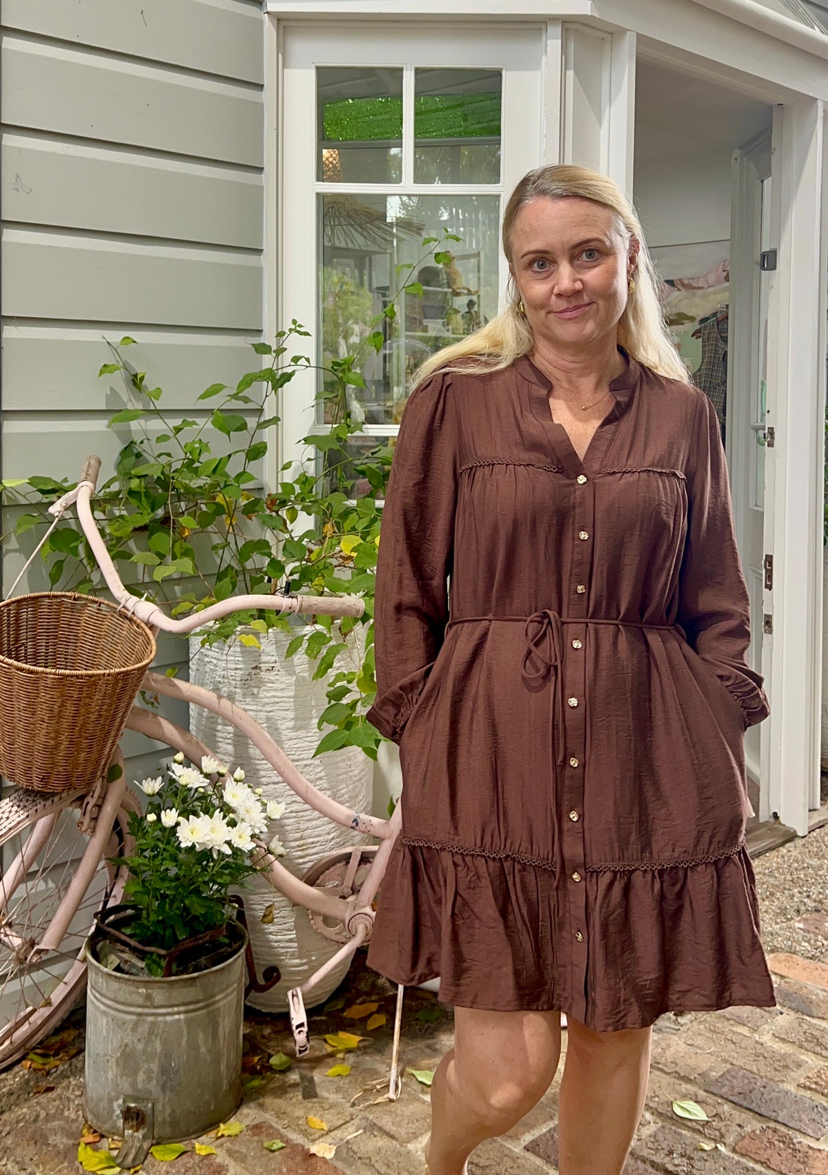 Chocolate twig dress button through midi dress women fashion