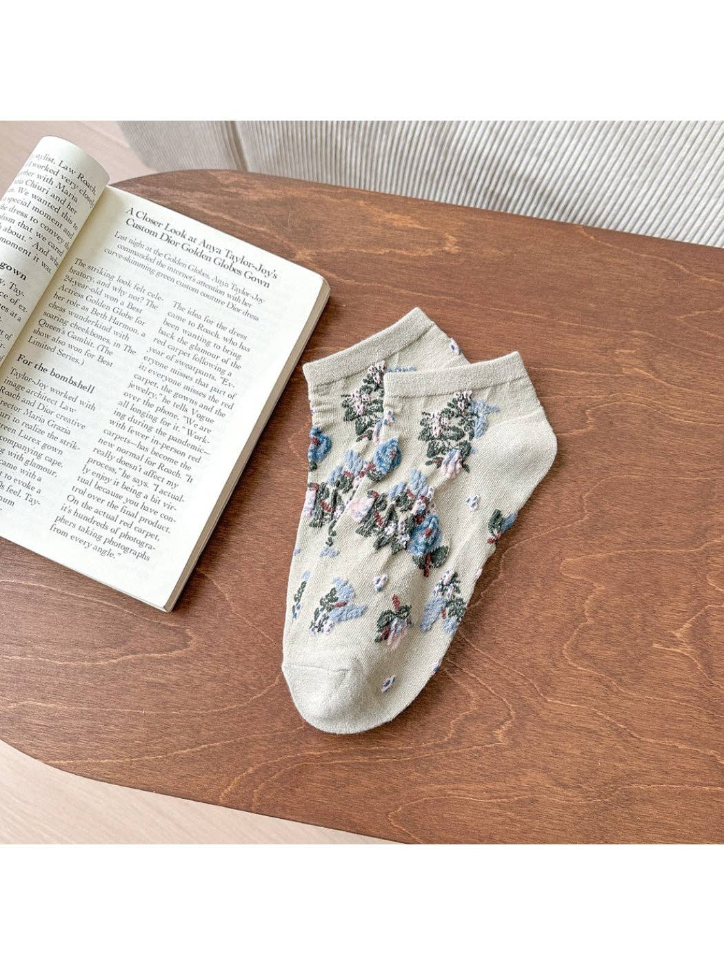 Rufia - Classic Floral Print Ankle Socks: Khaki
