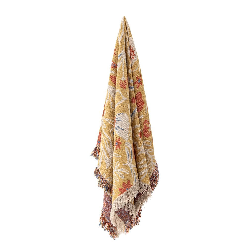 Reims yellow recycled cotton throw with floral pattern