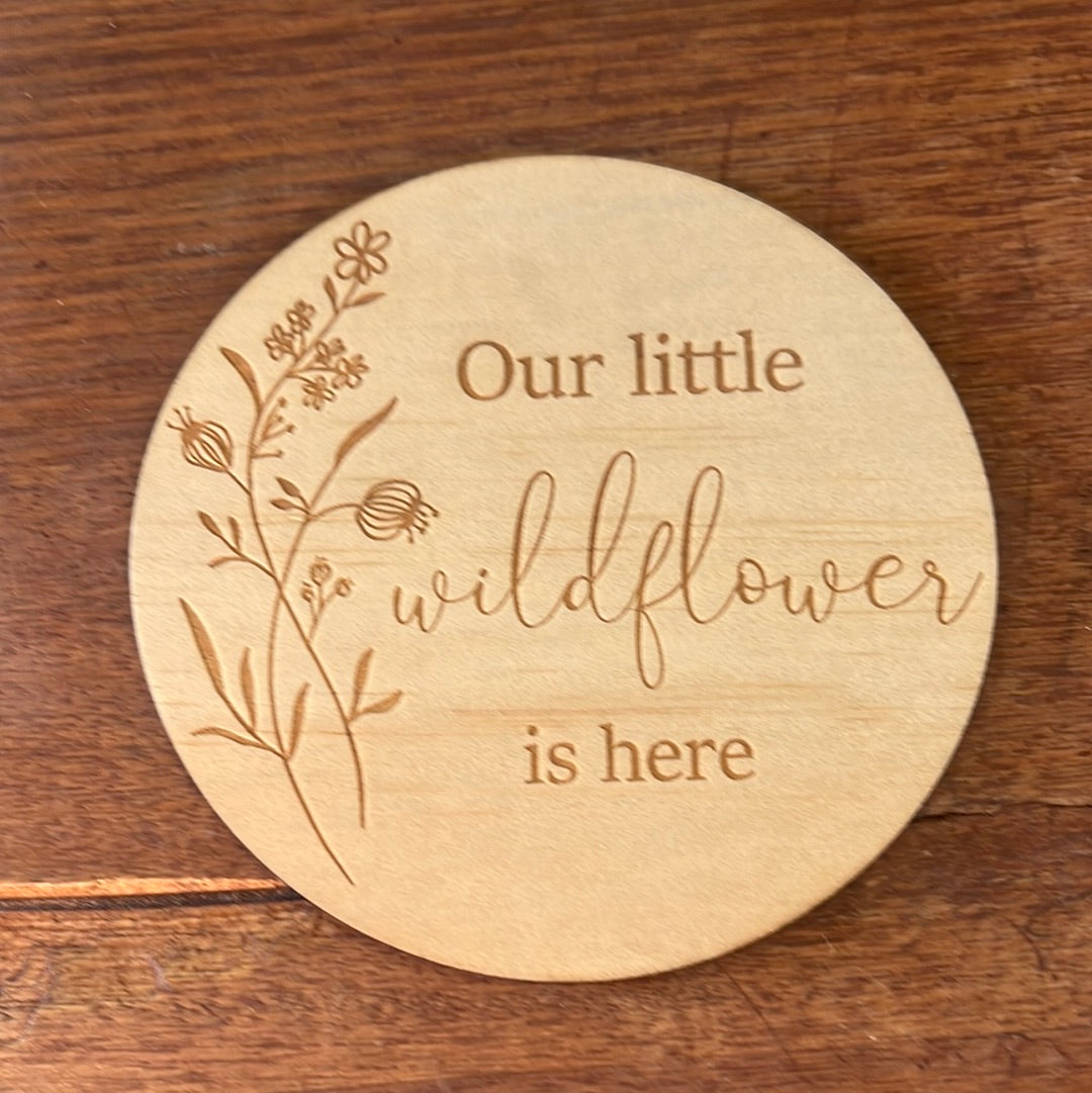 Our little wildflower timber plaque baby announcement wooden sign