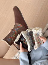 Garden Trail Embroidered Crew Socks: Chocolate