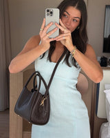 Steffie Mini Tote Bag | Woven Chocolate Crossbody Handbag