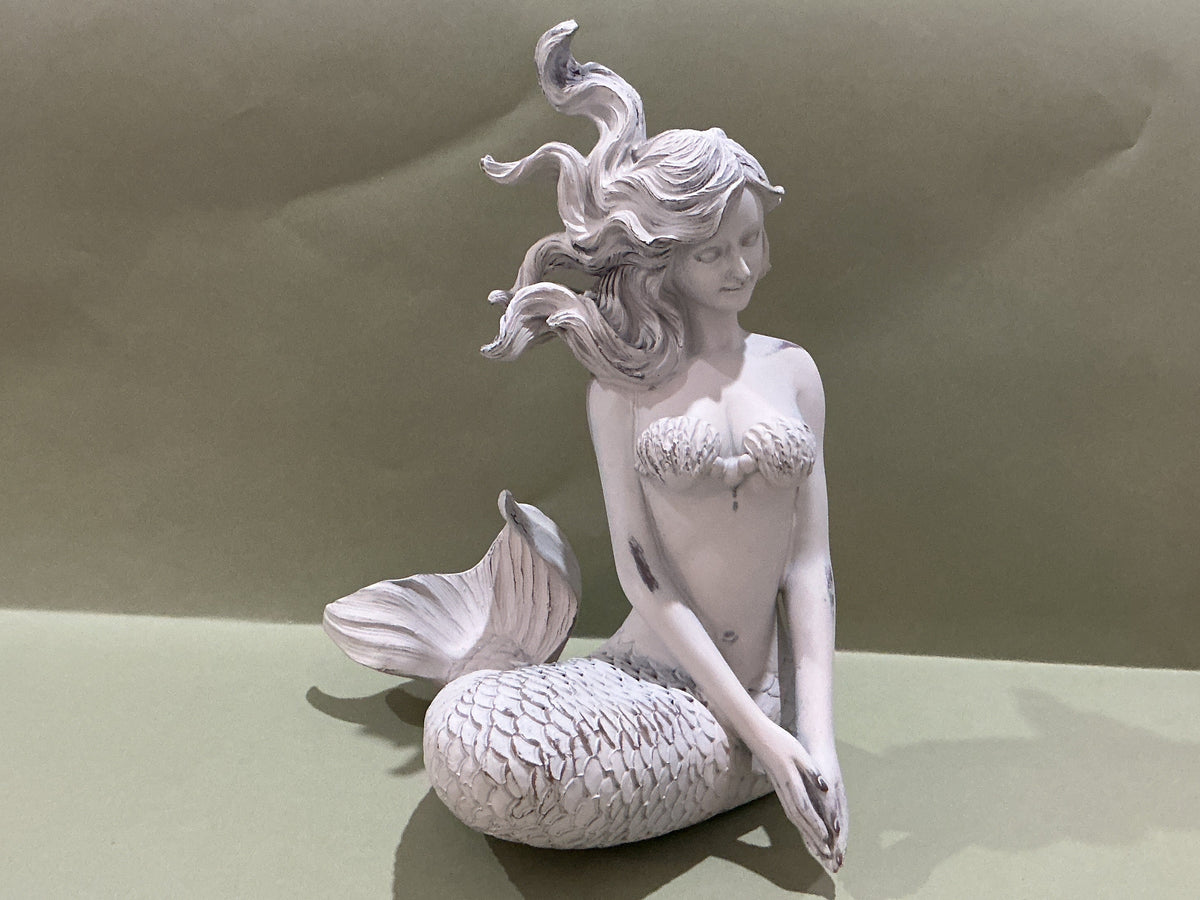 Trident Resin White Washed Mermaid Facing Forward