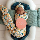 Sunny Citrus Organic Jersey Wrap & Beanie Set