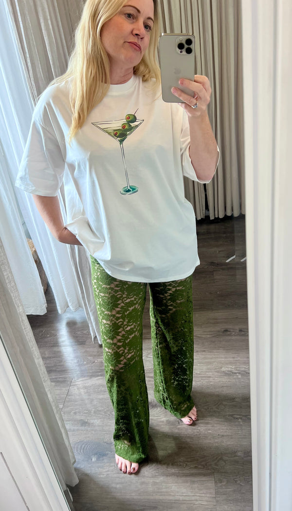 Martini Tee Green Lace Pant Set
