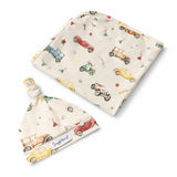 Vintage Cars Organic Jersey Wrap & Beanie Set