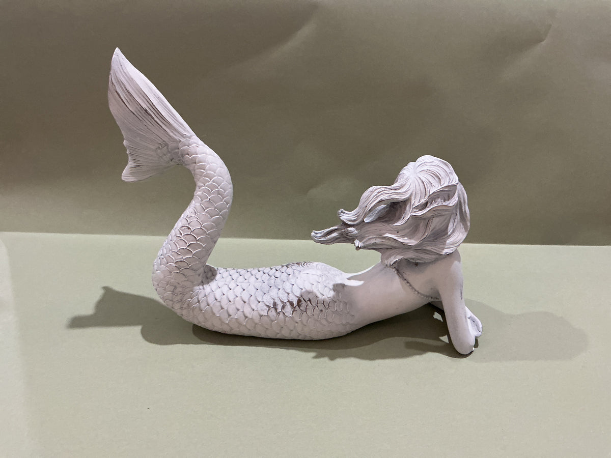 Trident Resin White Washed Mermaid Laying