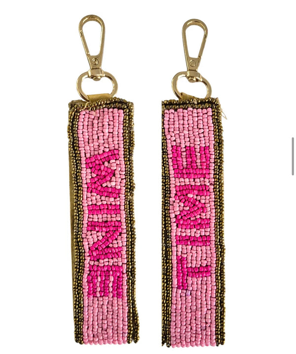 Wine Time Beaded Keychain