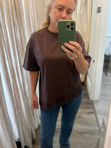 Brown Asymmetrical Lace Hem Tee By Frankie