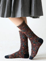Rufia - Floral Cluster Pattern Crew Socks: Red