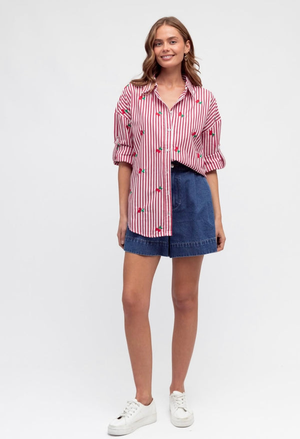 Cherry Detail Strip Shirt