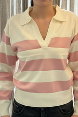 Molly Knit Jumper - Pink/ White Stripe