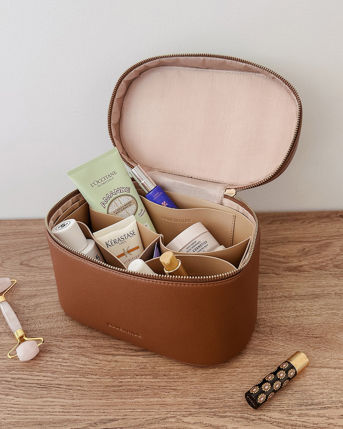 Juliette Vanity Case – Tan Vegan Leather Cosmetic Case