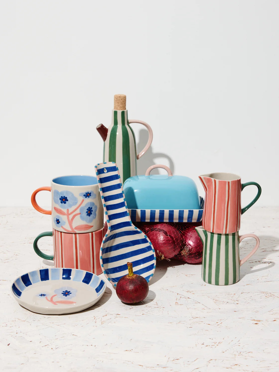 Bloomie Blue Butter Dish | Striped Ceramic Butter Dish