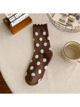 Rufia - Polka Dot Ribbed Crew Socks: Coffee