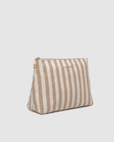 Nala Makeup Bag – Beige Stripe Canvas Cosmetic Bag