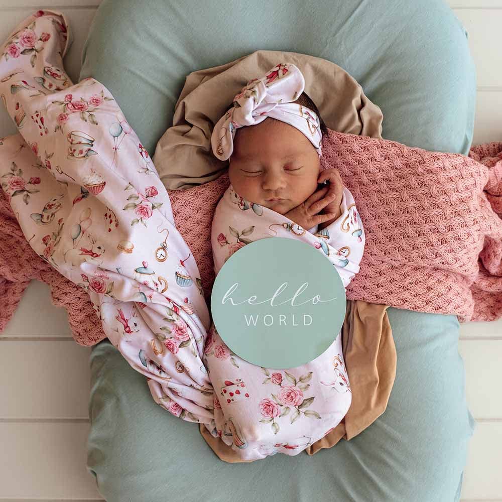 Alice’s Tea Party Organic Jersey Wrap & Topknot Set