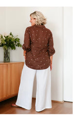 Heart Embroidered Chocolate Linen Shirt