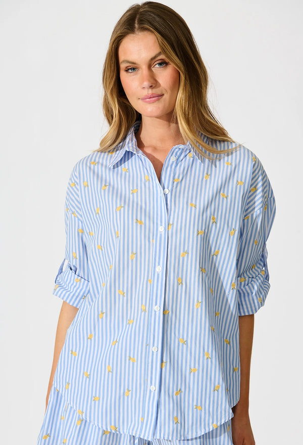 Stripe Shirt with Lemons Embroidered