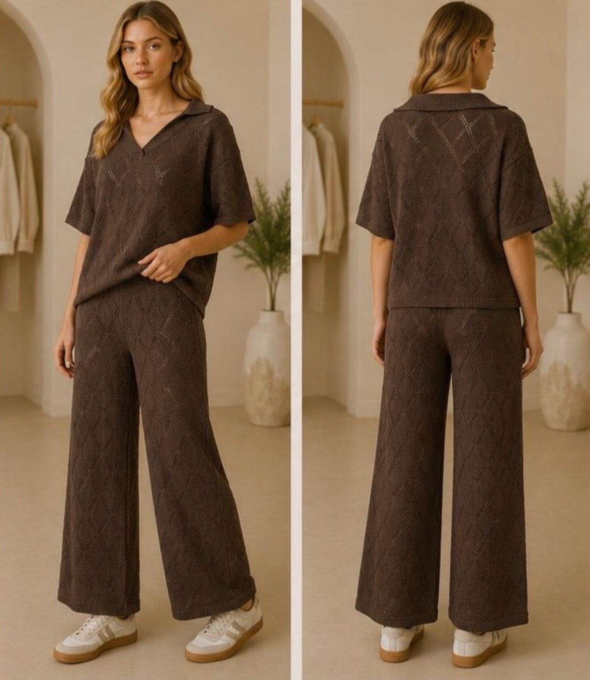 Mocha Diamond Knit Top Chocolate
