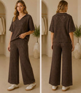 Mocha Diamond Knit Wide Leg Pants Chocolate