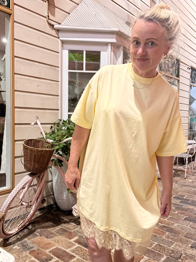 Yellow Lace T-Shirt Dress