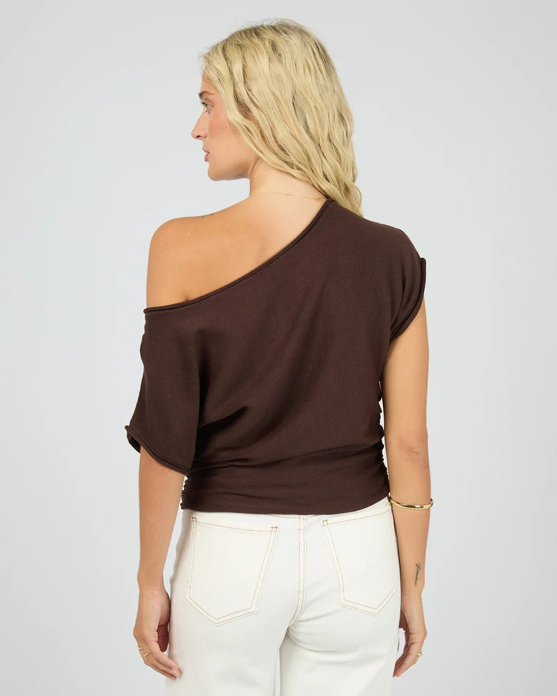 Orla Off The Shoulder Top – Brown | Women's Textured Knit Top