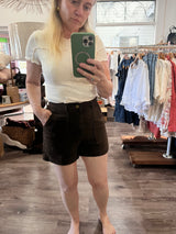 Chocolate Flat Pocket Shorts by Country Denim