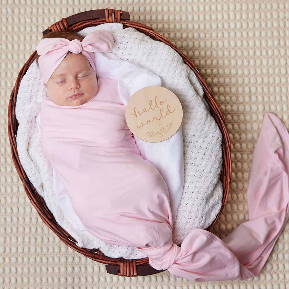 Baby Pink Organic Jersey Wrap & Topknot Set
