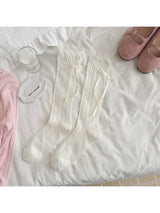 Soft Knit Bow Crew Socks: White