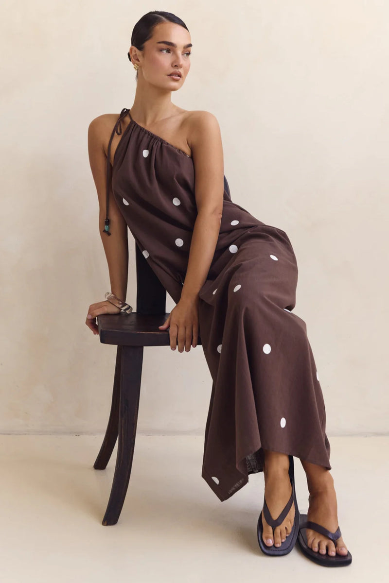 By Frankie Brown Spot One Shoulder Dress